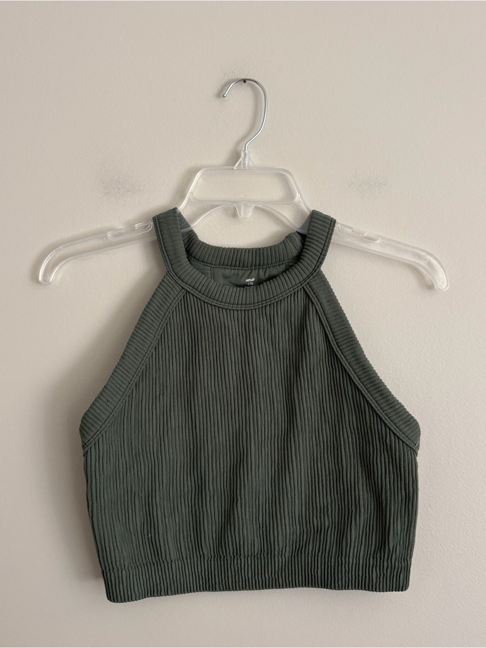 aerie Ribbed High-Neck Crop Tank Top - Olive Green